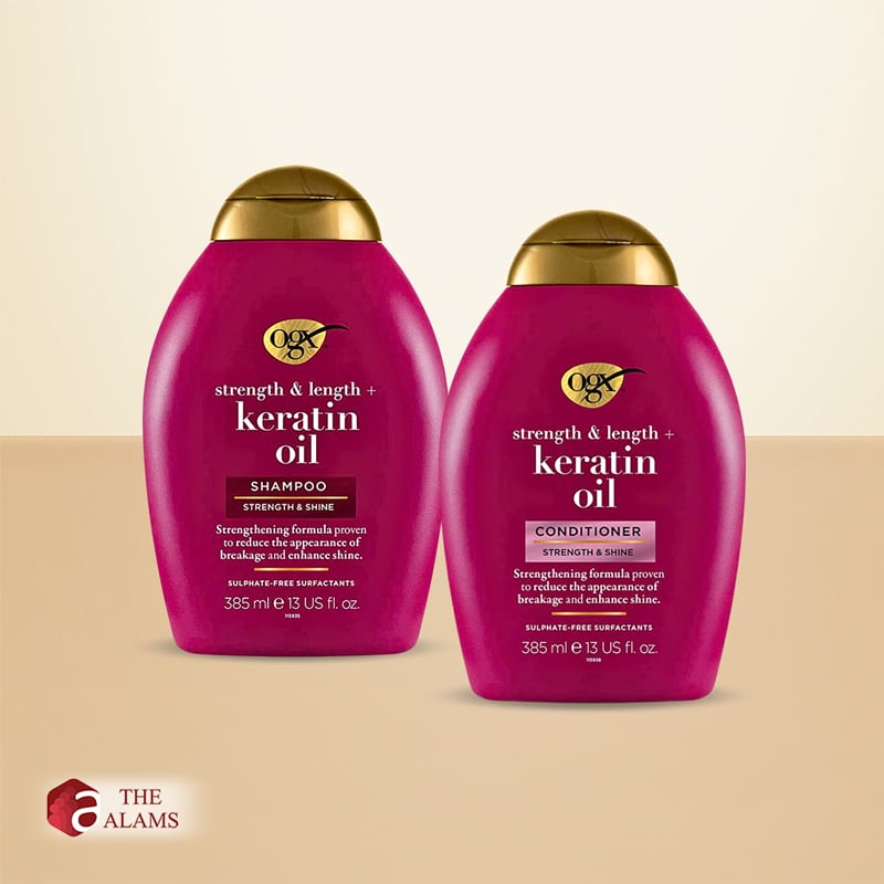 Ogx Strength & Length Keratin Oil Shampoo & Conditioner Set, 385 ml 1 Ogx Strength & Length Keratin Oil Shampoo & Conditioner Set, 385 ml