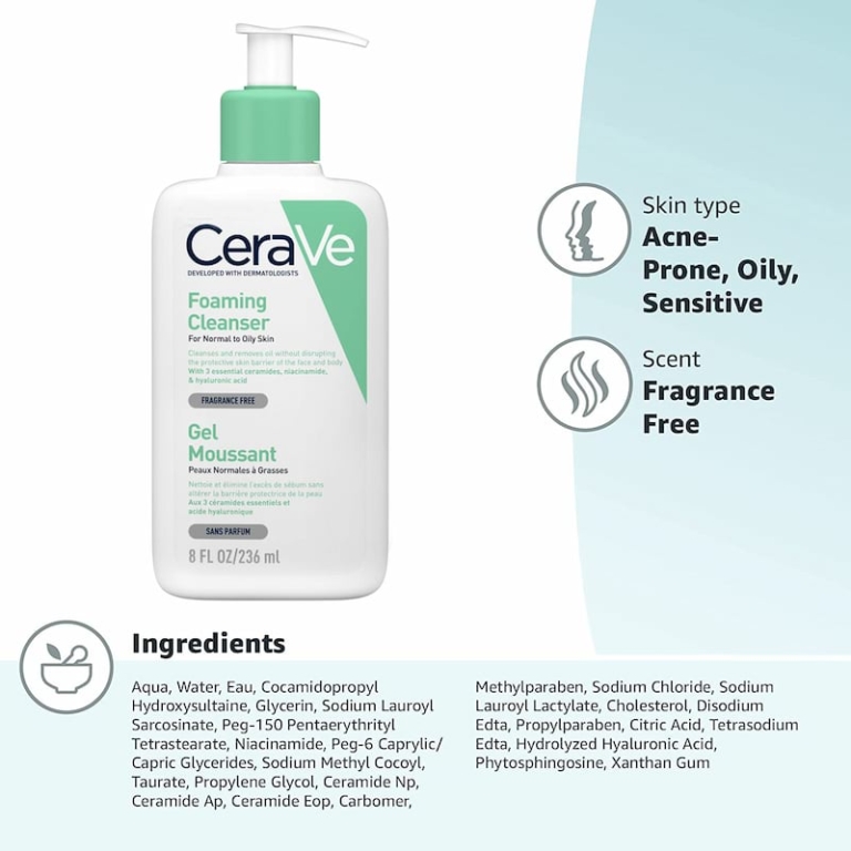 CeraVe Foaming Facial Cleanser for Normal To Oily Skin, 236 ml