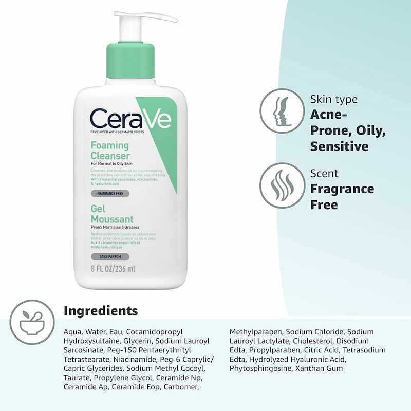 CeraVe Foaming Facial Cleanser for Normal To Oily Skin, 236 ml 2 CeraVe Foaming Facial Cleanser for Normal To Oily Skin, 236 ml - Image 2
