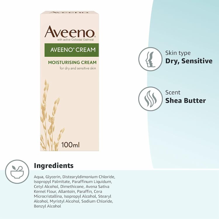 Aveeno Moisturising Cream For Dry Sensitive Skin, 100 ml 3 Aveeno Moisturising Cream For Dry Sensitive Skin, 100 ml - Image 3