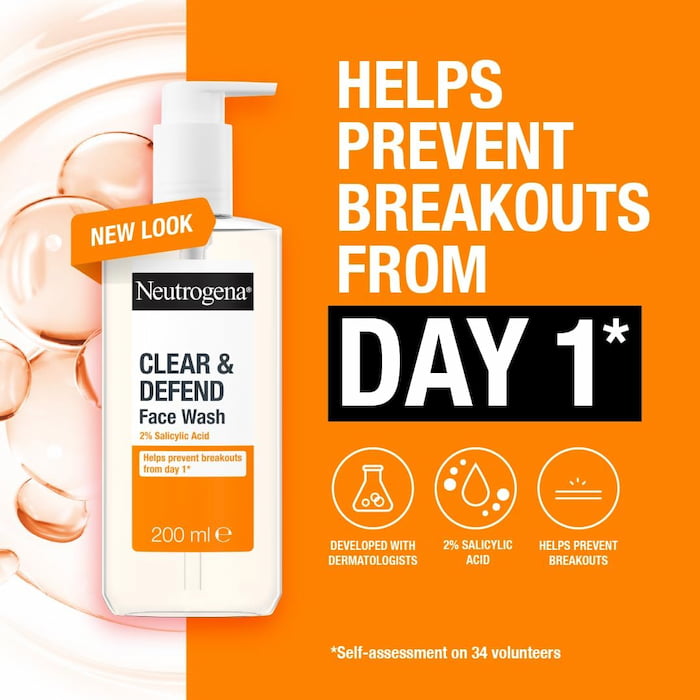 Neutrogena Clear And Defend 2% Salicylic Acid Face Wash, 200 ml 3 Neutrogena Clear And Defend 2% Salicylic Acid Face Wash, 200 ml - Image 3