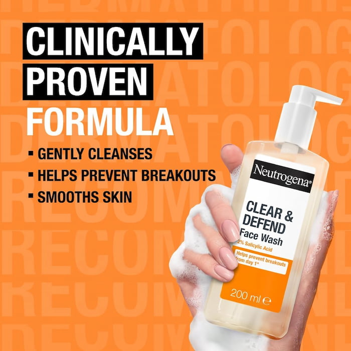 Neutrogena Clear And Defend 2% Salicylic Acid Face Wash, 200 ml 4 Neutrogena Clear And Defend 2% Salicylic Acid Face Wash, 200 ml - Image 4