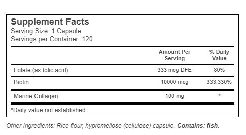 Nutricost Biotin With Folate And Collagen For Women 10,000 mcg- 120 Capsules 4 Nutricost Biotin With Folate And Collagen For Women 10000 mcg 120 Capsules 2