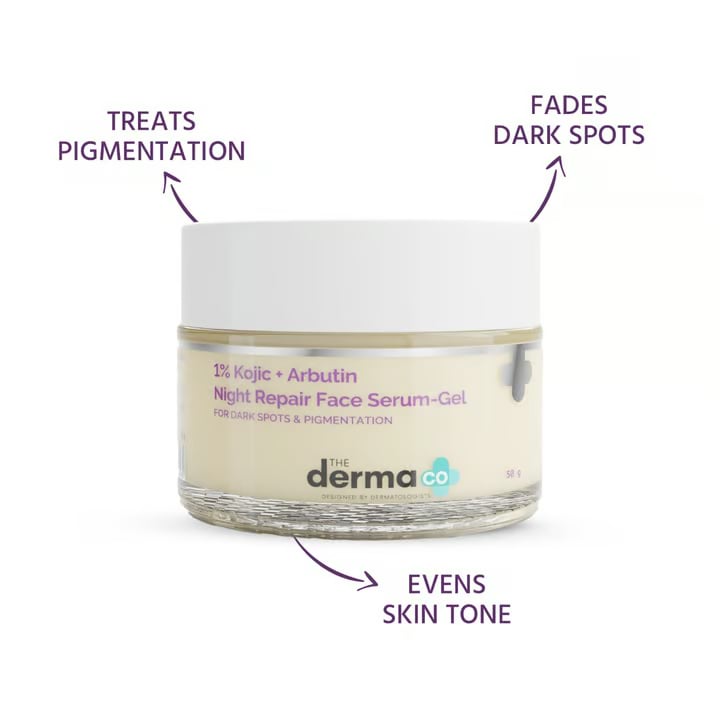 The Derma Co. 1% Kojic And Arbutin Night Repair Face Serum Gel- For Dark Spots And Pigmentation, 50 g 3 The Derma Co. 1% Kojic And Arbutin Night Repair Face Serum Gel- For Dark Spots And Pigmentation, 50 g - Image 3