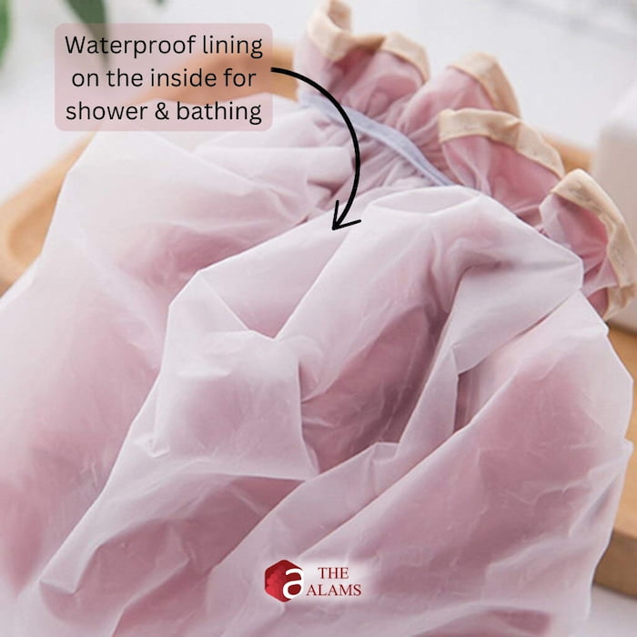 Double Layer Waterproof Large Shower Cap, Golden 4 Double Layer Waterproof Large Shower Cap, Golden - Image 4