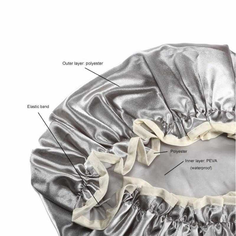 Double Layer Waterproof Large Shower Cap, Gray 3 Double Layer Waterproof Large Shower Cap, Gray - Image 3