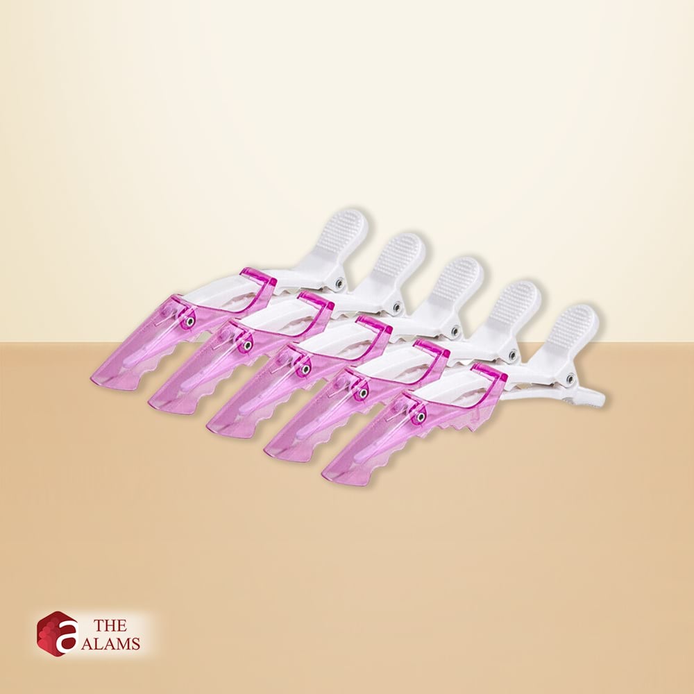 Duckbill Hair Clips Set of 5 pcs, Magenta And White 1 Duckbill Hair Clips Set of 5 pcs, Magenta And White