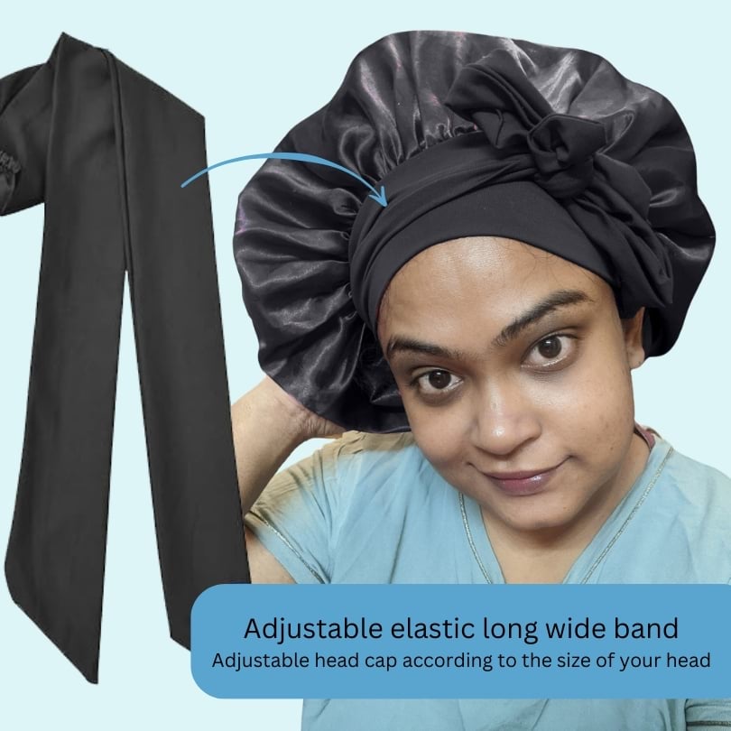The Alams No-Slip Satin Hair Bonnet, Large Black 6 The Alams No-Slip Satin Hair Bonnet, Large Black - Image 6