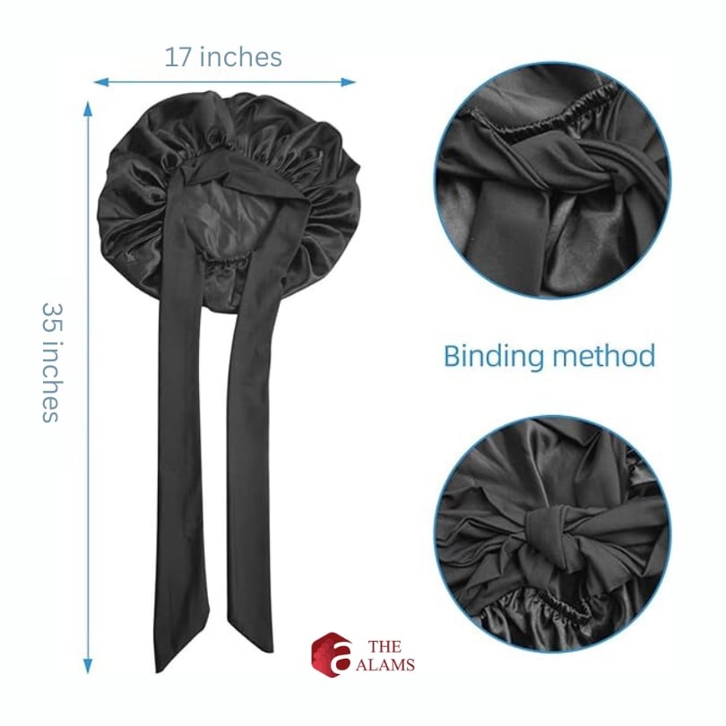 The Alams No-Slip Satin Hair Bonnet, Large Black 4 The Alams No-Slip Satin Hair Bonnet, Large Black - Image 4