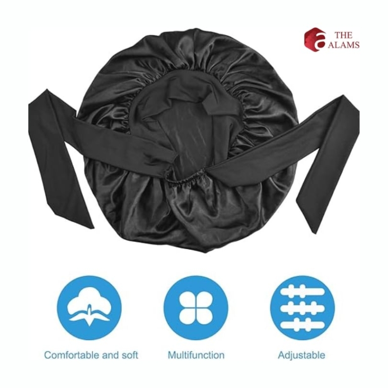 The Alams No-Slip Satin Hair Bonnet, Large Black