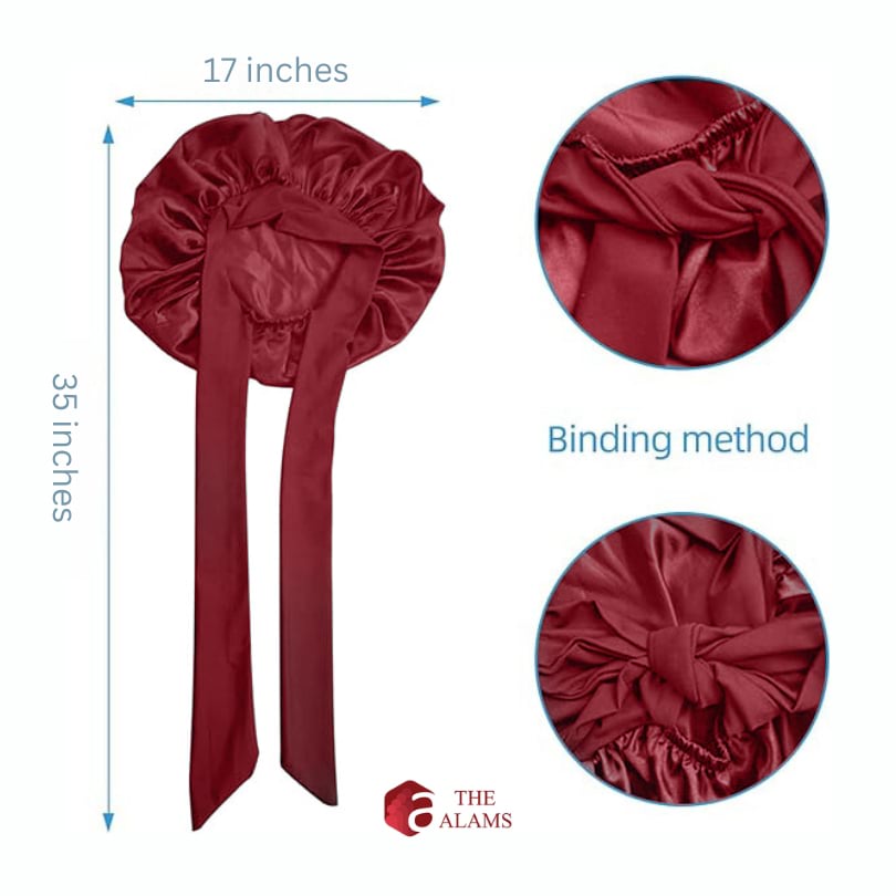 The Alams No-Slip Satin Hair Bonnet, Large Maroon 4 The Alams No-Slip Satin Hair Bonnet, Large Maroon - Image 4