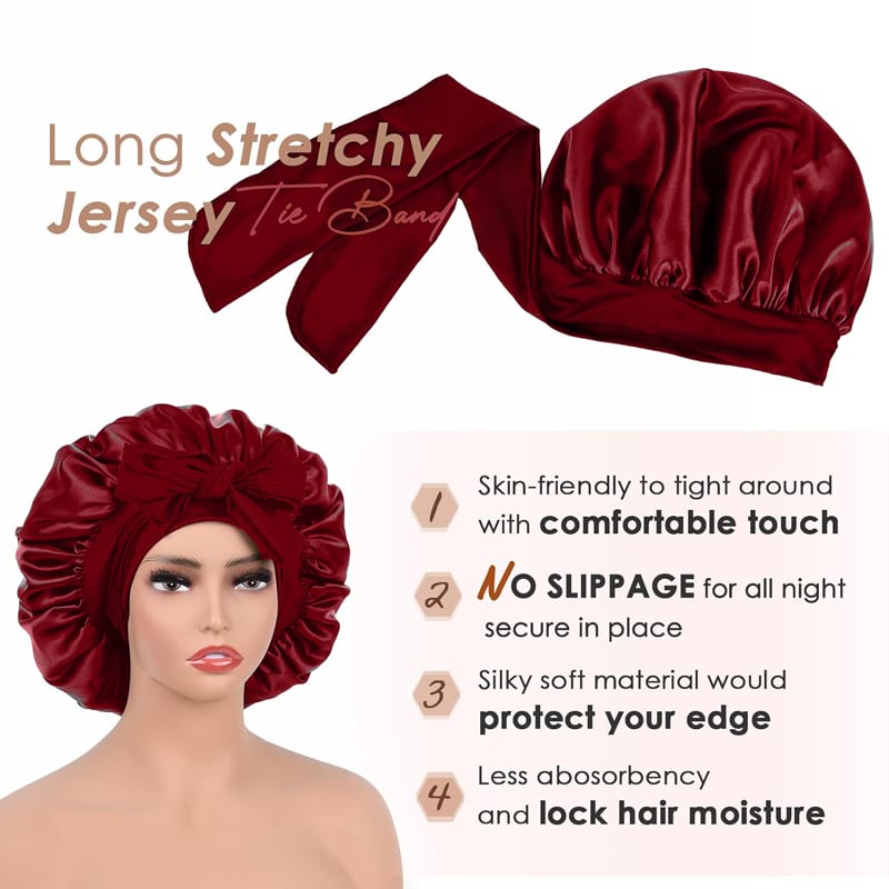 The Alams No-Slip Satin Hair Bonnet, Large Maroon 3 The Alams No-Slip Satin Hair Bonnet, Large Maroon - Image 3