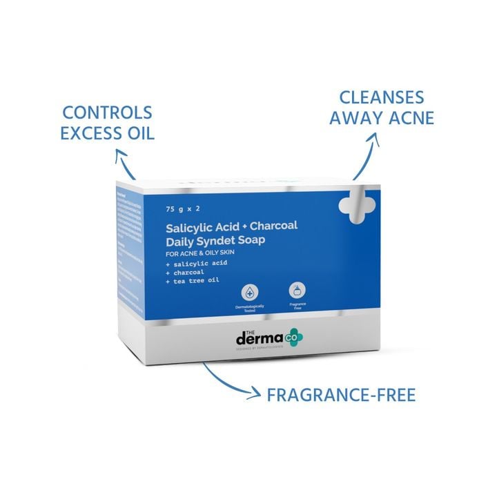 The Derma Co. Salicylic Acid And Charcoal Daily Syndet Soap For Acne, 2×75 g 2 The Derma Co. Salicylic Acid And Charcoal Daily Syndet Soap For Acne, 2×75 g - Image 2
