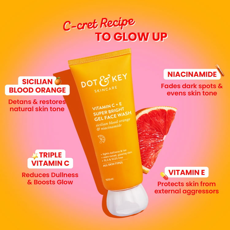 Dot & Key Vitamin C + E Super Bright Gel Face Wash, 100 ml 3 Dot & Key Vitamin C + E Super Bright Gel Face Wash, 100 ml - Image 3