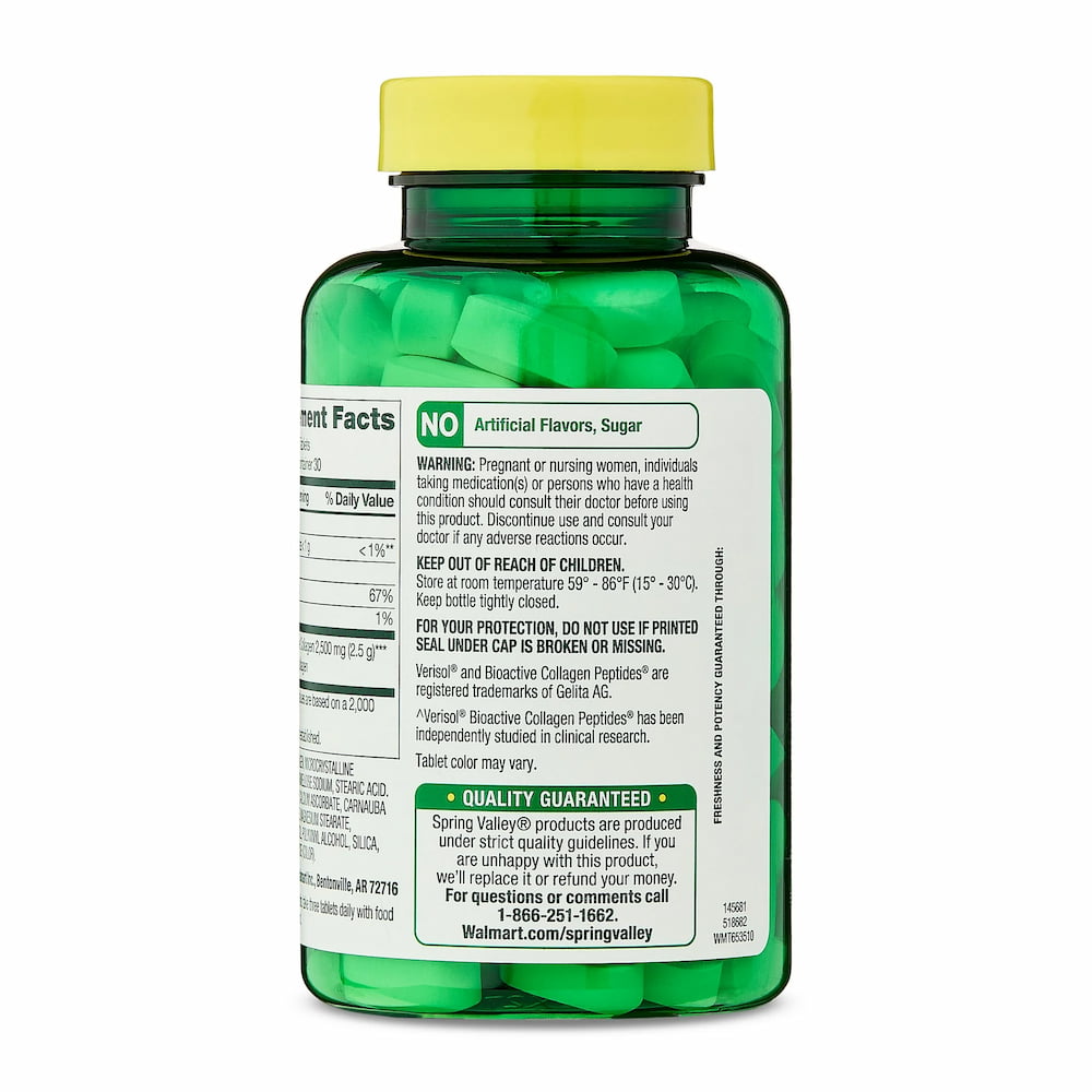 Spring Valley Highly Absorbable Collagen + C Tablets Dietary Supplement 2,500 mg, 90 Tablets 4 Spring Valley Highly Absorbable Collagen + C Tablets Dietary Supplement 2,500 mg, 90 Tablets - Image 4