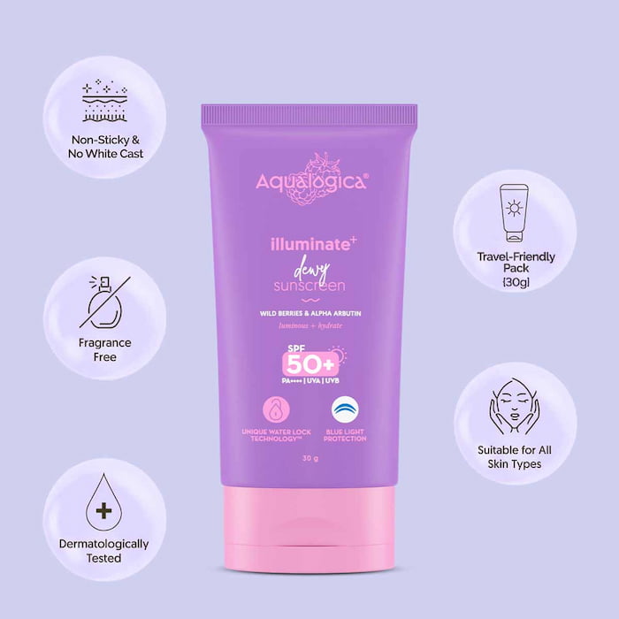 Aqualogica Illuminate+ Dewy Sunscreen SPF 50+ PA++++ TRAVEL SIZE, 30 g 3 Aqualogica Illuminate+ Dewy Sunscreen SPF 50+ PA++++ TRAVEL SIZE, 30 g - Image 3