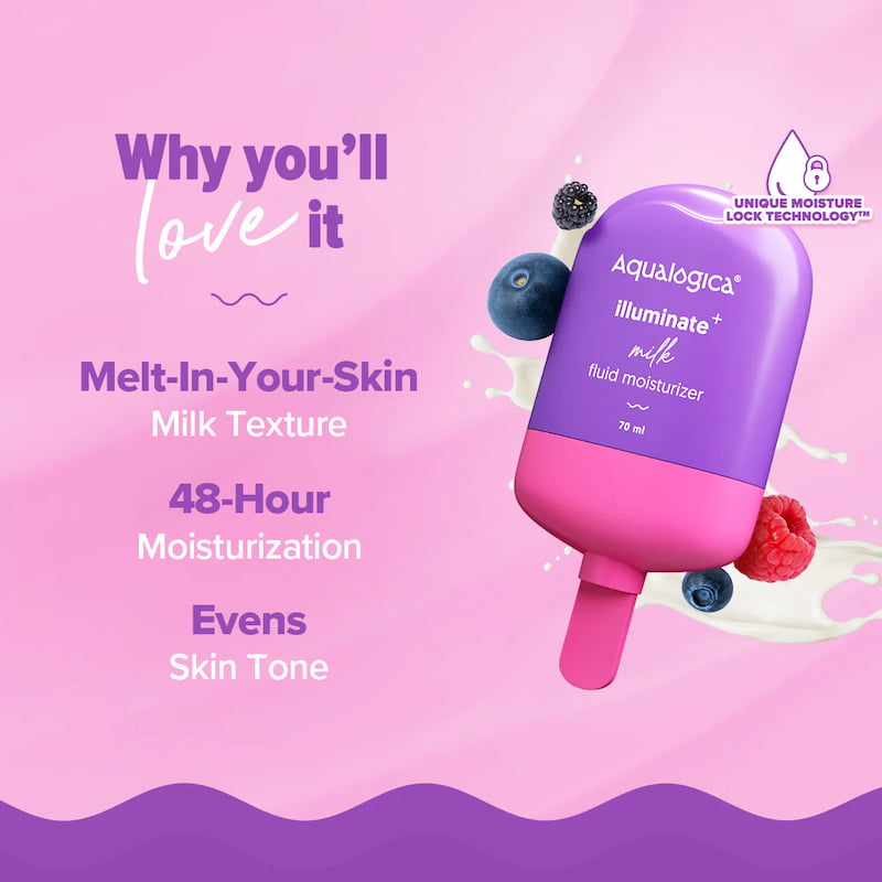 Aqualogica Illuminate+ Milk Fluid Moisturizer For Dry Skin, 70 ml 2 Aqualogica Illuminate+ Milk Fluid Moisturizer For Dry Skin, 70 ml - Image 2