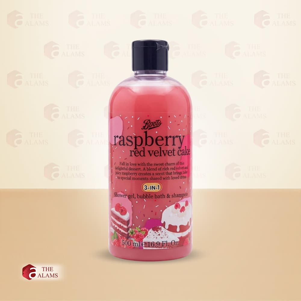 Boots Raspberry Red Velvet Cake 3 In 1 Shower Gel, Bubble Bath and Shampoo, 500 ml 1 Boots Raspberry Red Velvet Cake 3 In 1 Shower Gel, Bubble Bath and Shampoo, 500 ml